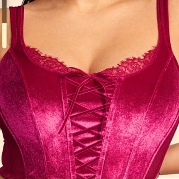 Victorias Secret Dream Angels Unlined Lace-up Velvet Corset Top Bra Pink Xlarge - Picture 7 of 8
